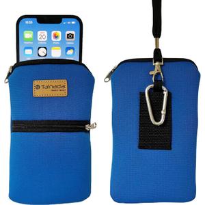 Tainada Men Women Cell Phone Neoprene Shockproof Zipper Sleeve Case Bag Pouch w/Carabiner, Neck Lanyard, Belt Loop Holster for iPhone 17/16 Pro Max, 16/15 Plus, 16e ; Samsung S25+, S24 (Royal Blue)