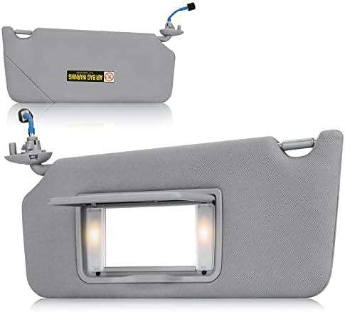 Left Driver Side Sun Visor with Vanity Light Fit for Honda Accord 2008 2009 2010 2011 2012, Replace for 83280TA0A91ZB Gray