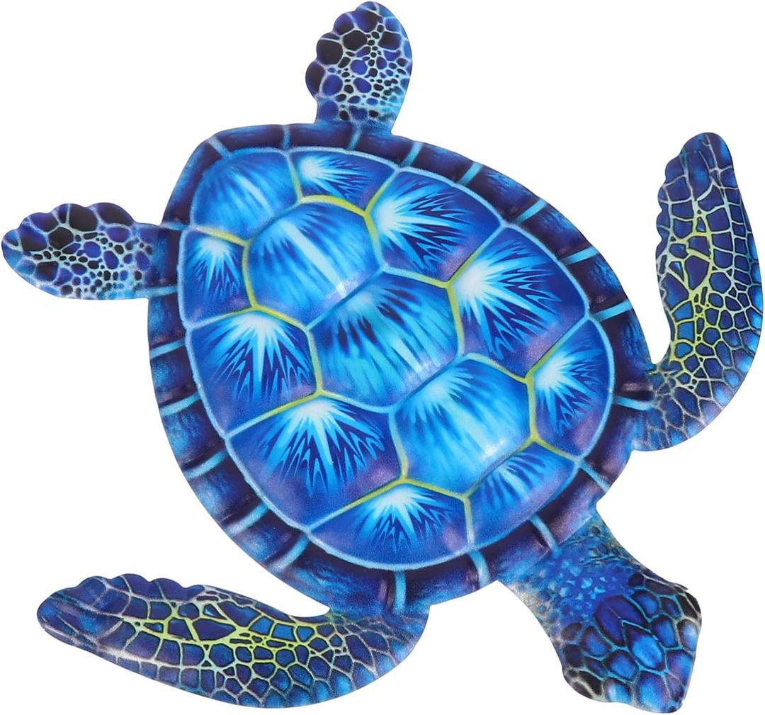 Cabilock Metal Sea Turtle Wall art Decor, Outdoor Indoor Nautical Hanging Art, Blue 3D Metal Hanging Decor Beach Sculptures for Garden Pool Patio Balcony Kitchen or Bathroom