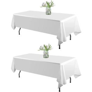 WIGENIUS 2 Pack White Table Cloth Rectangle 60 X 102 Inch Polyester Tablecloths, Wrinkle Resisitant Tablecloth for Wedding Buffet Parties and Dining (White, 2 Pack 60 X 102 inch)