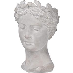 A & B Home Gray Young Girl Bust Planter Indoor Outdoor Dcor Cement Pot Beautiful Woman Face Greek Sculpture Flower Hair 7" x 7" x 11"