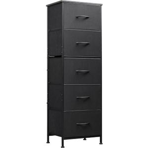 WLIVE Fabric Dresser, 5-Drawer Tall Dresser for Bedroom, Storage Organizer with Fabric Bins, Wood Top, Sturdy Steel Frame, Chest of Drawers for Closet, Hallway, Charcoal Black