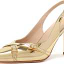 RIBONGZ Sexy Slingback Pumps Elegant Dressy Heels for Women Closed Toe Pointy High Heels Wedding Bride Prom Party Evening Shoes (8.5, Gold_buckle)