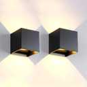Mille Lucciole 2 Pack LED Outdoor Wall Lights Exterior/Interior, Up and Down Lights IP65 Waterproof Wall Sconces, Square Aluminum Outdoor Wall Lighting Fixtures, Modern Black 12W 3000K Warm Lights, 3.94in.2 Pack