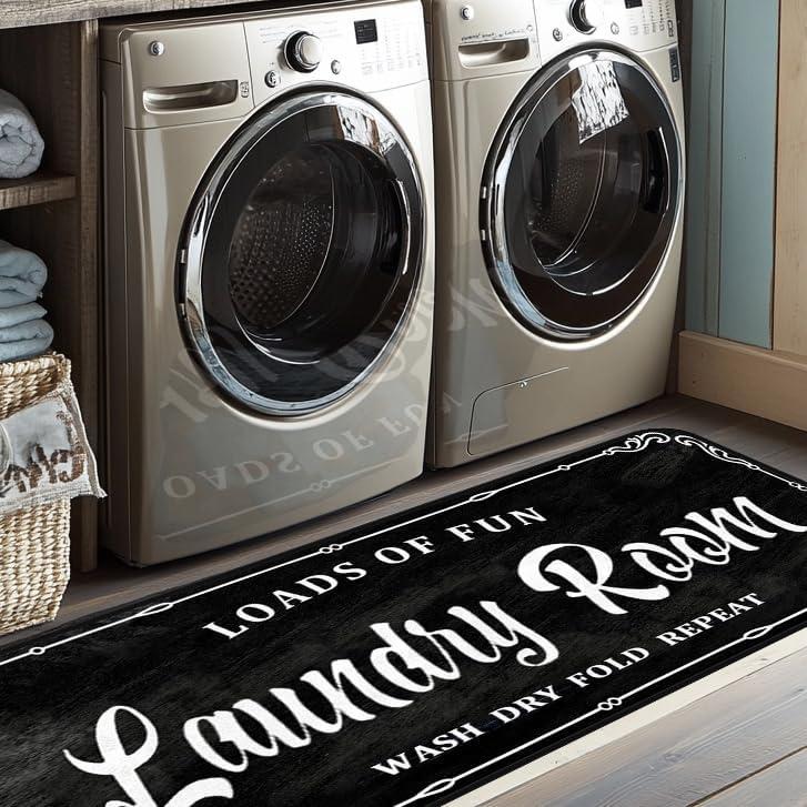 Laundry Room Rug Runner 20X59inch Non Slip Laundry Floor Mat Durable Entrance Rug Area Rug for Kitchen Washhouse Hallway Black Farmhouse Laundry Room Mat