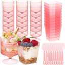 120 Packs Pink Dessert Cup with Spoons 5 Oz Mini Clear Parfait Cups, Square Dessert Shot Glasse, Round Yogurt Cups, Shooters Cups for Party, Reusable Fruit Ice Cream Cake Pudding Cups