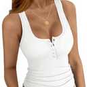 Low Cut Tank Tops for Women Ribbed Tank Slim Fit Scoop Neck Summer Sexy Casual Henley Shirts for Women 2026 White, M