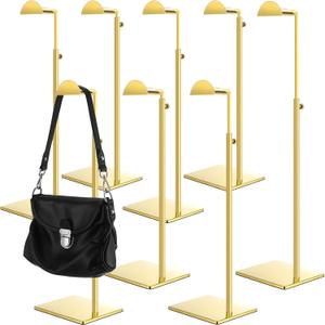 Maitys 8 Pack Gold Purse Display Stands Stainless Steel Adjustable Height Bags Display Rack Metal Handbag Holder Set for Home Store Boutique Counter Retail Floor Props Shelves