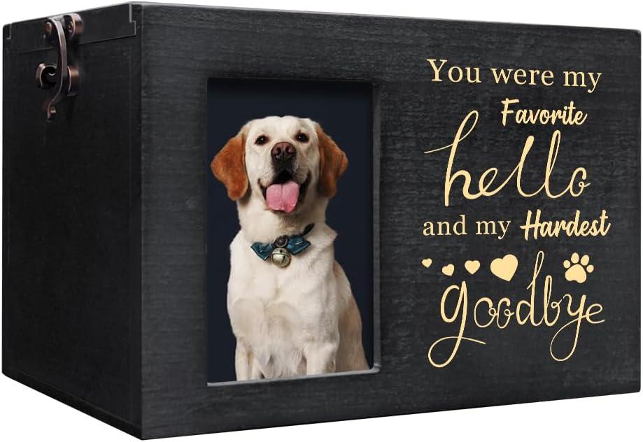 Pet Urns for Dog or Cat Ashes, Wooden Pet Cremation Urns with Photo Frame, Large Keepsake Memory Box Loss Pet Sympathy Remembrance Gift, 7.87" x 5.51" x 5.51" (Black)