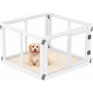Clear Acrylic Dog Playpen with Door,23.6" Puppy Playpen,Easy Assemble Pet Fence for Puppies/Small Dog Play Pen Indoor (White, 23.6"&40", 4 PC(Transparent Sheet))