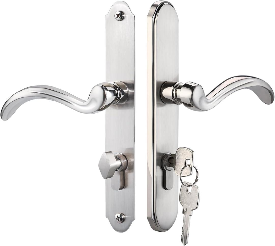 Storm Door Handle Accessory Set fit Pella Storm Door Handle Replacement Part, with Key and Lock Cylinder, Mortise Lock Not Included (Brushed Nickel)