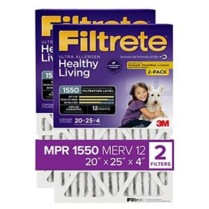 Filtrete 20x25x4(SlimFit), AC Furnace Air Filter, MPR 1550 DP, Healthy Living Ultra Allergen Deep Pleat, 4-Pack, Fits Lennox & Honeywell Devices (exact dimensions 19.5 x 24.5 x 3.75)