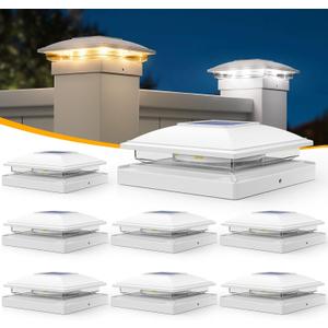 APONUO 8 Pack Solar Post Cap Lights, 2 Modes(Warm/Cool Light) Outdoor Waterproof Fence Post Solar Lights, Solar Powered Garden, Patio, Deck Decor for 4x4, 5x5, 5.5x5.5 Wood & Vinyl Posts, White