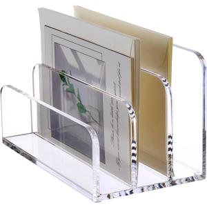 SANRUI 3 Compartments Mail Organizer Letter Holder for Desk ,Vertical Letter Holder,File Sorter Acrylic Desk Organizer Office Supplies,Clear