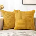 MIULEE Mustard Yellow Corduroy Pillow Covers Pack of 2 Boho Decorative Spliced Throw Pillow Covers Soft Solid Couch Pillowcases Cross Patchwork Textured Covers for Living Room Bed Sofa 18x18 inch (18" x 18" (Pack of 2))
