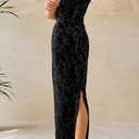 BTFBM Women Spring Dresses 2025 Elegant Wedding Guest Dresses Bodycon Tube Maxi Dress Split Floral Cocktail Dress (Black, XL)