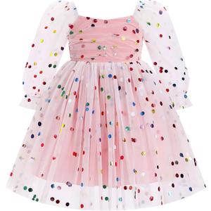 IMEKIS Toddler Girl Birthday Dress Floral Confetti Tulle Formal Wedding Party Long Sleeve Dress Cake Smash Photo Shoot (18-24 Months)