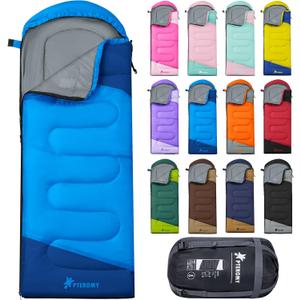 PTEROMY Sleeping Bags for Adults, Lightweight and Machine Washable, Water Resistant Backpacking Camping Sleeping Bag for Warm Cold Weather, Camping Essentials for Hiking Travel (50F~80F, Blue)