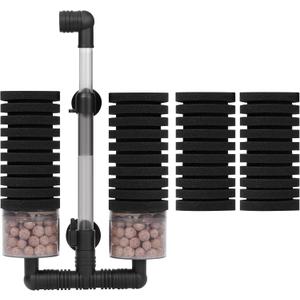 AQUANEAT Aquarium Air Powered Sponge Filter with Ceramic Media Balls, for Betta Fry Shrimp Fish Tank, with 2 Spare Sponges, up to 55Gal