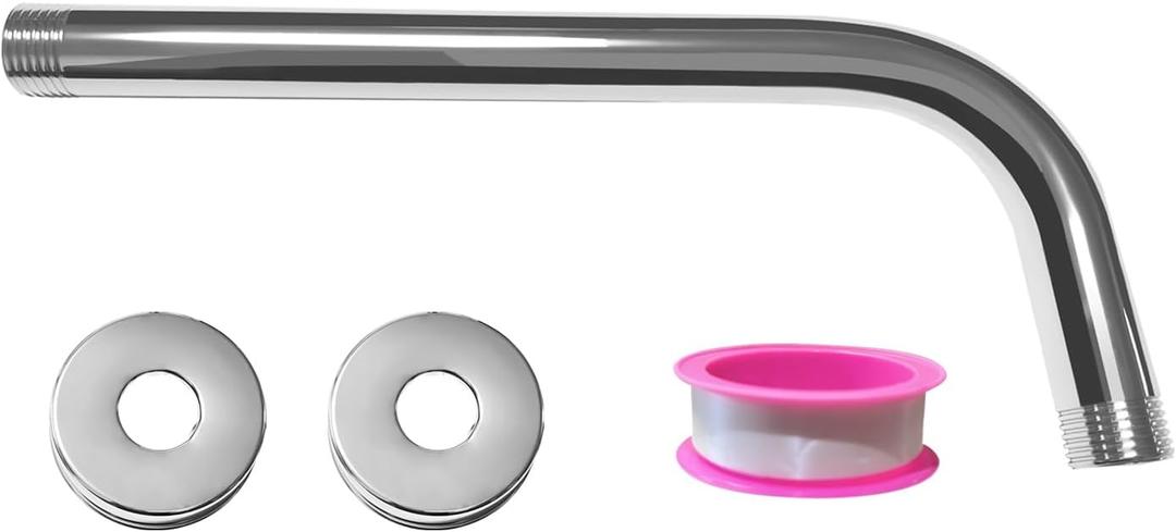 L Shape Shower Arm with Flange,8 Inch Wall Mount Replacement Angle Shower Head Arm 90 Degree Stainless Steel Rain Shower Head Extension for Fixed Bathroom Shower Head(Chrome Finish)