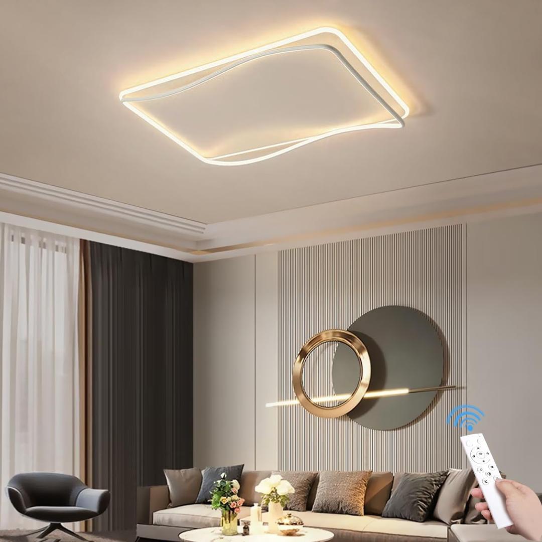 AOMEI Modern Minimalist Living Room Ceiling Light with Remote ControlUltra-Thin Acrylic Rectangle LED35-inch 72W 3000K-6000K 3CCT Adjustable7200LM for Living Room & Master BedroomWhite