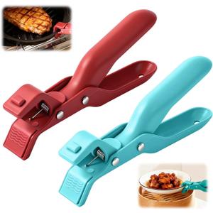Hot Plate Grippers - Thickened Anti-Scald Bowl Clip Tongs with Non-Slip Handle, Multi-Function Holder for Bowls, Pans, Dishes, Microwave Oven & Kitchen Cooking Utensils (Red, Green)