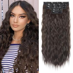 REECHO Clip in Hair Extensions, 5PCS Brown Hair Extensions 24" Thick Long Loose Waves hair extensions HE002 Invisible Lace Weft Natural Soft Hairpieces for Women  Dark Chocolate Brown