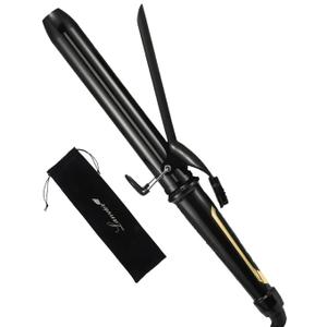 LANVIER 1.25 Inch Curling Iron, Extra Long Barrel 1 1/4 Inch Curling Iron for Long Hair up to 450F, Worldwide Dual Voltage Hair Curler for Traveling, Hair Waving Style Tool Black