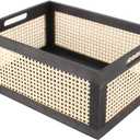 Black Wooden Basket, Rattan Storage Basket for Organizing, 14.96"x11.02"x6.30" (Large (Set of 1))