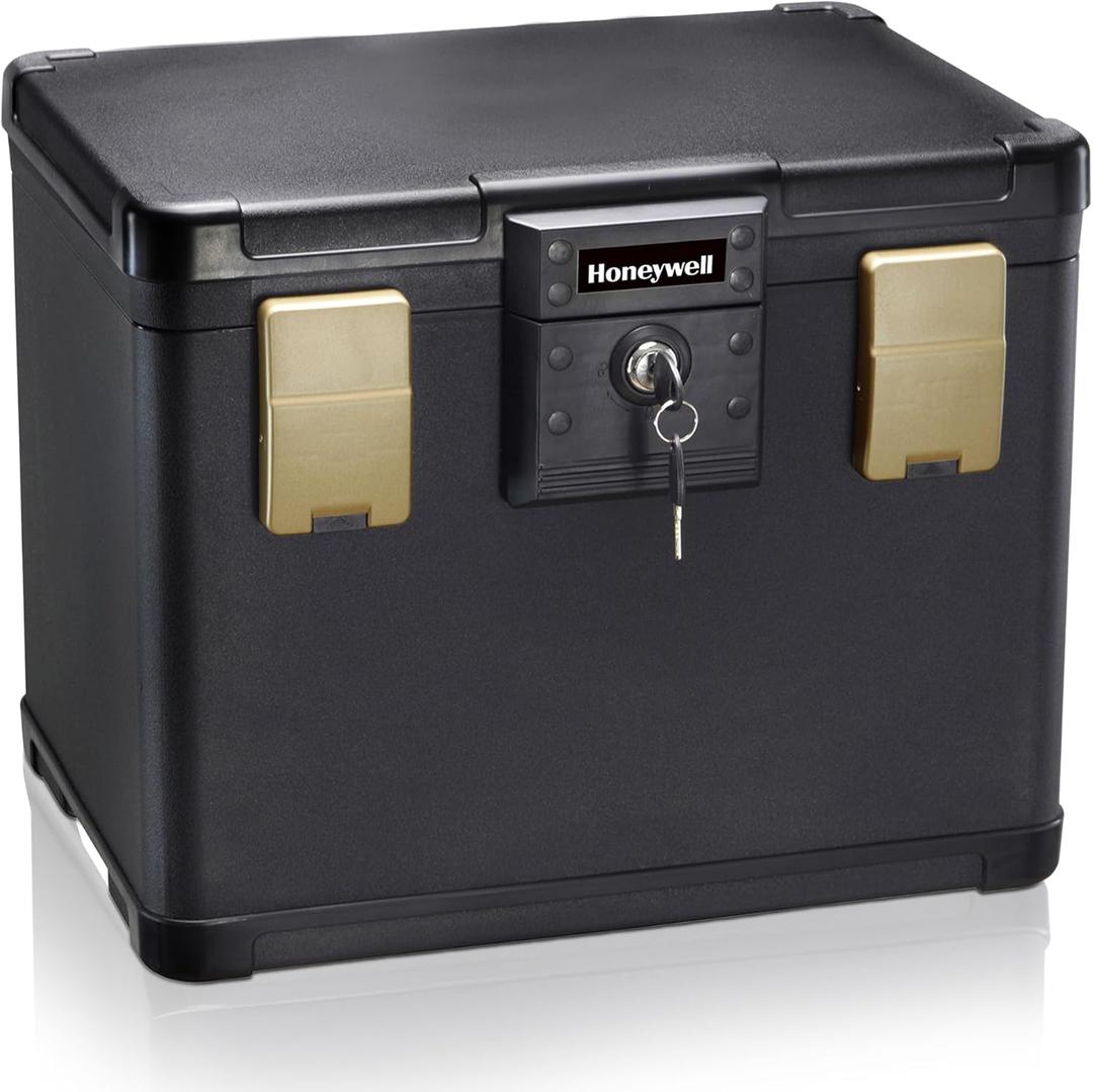 Honeywell Safes & Door Locks - Fireproof & Waterproof Filing Safe Box Chest for Home - Fits Letter, A4 Files - Strong ABS Plastic - Document Safety Box with Key Lock System - 0.60 Cubic Feet - 1106