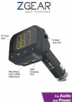 ZGear FM Transmitter and Fast Charging Car Charger 12 watt 2.4 amp Aux & USBport