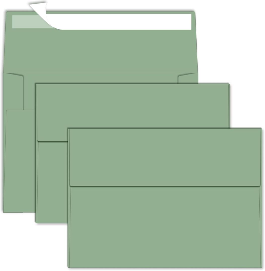 2 x 5x7 Envelopes For Invitation,A7 Envelope sage green,50 pack 5x7 card Envelopes Self Seal,for weddings, greeting cards,baby shower,photos,birthday