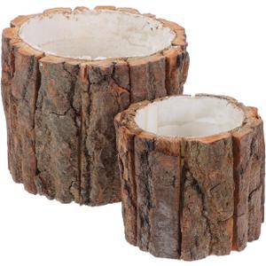 YARNOW Wood Bark Flower Pot, 8 Pcs Tree Stump Planter Pot for Succulents, 2 Sizes, Light Brown Wooden Buckets for Indoor and Outdoor Use