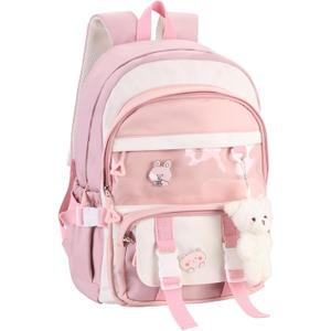 Phaoullzon Kawaii Backpack for Girls School Bookbag Cute Anime Backpacks with Pins and Pendant (Pink)