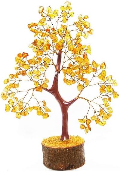 Citrine Tree Crystal Tree Healing Gemstone Crystal Bonsai Fortune Money Tree for Good Luck, Home Office Kitchen Dcor Spiritual Gift (Golden Wire and 300 Beads) Size 10-12 Inches (Citrine)