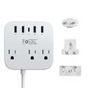 European Travel Plug Adapter, FOVAL EU UK US Power Strip with USB C and 4 USB Ports, 3 AC Outlets, Wall Mountable, 5ft Extension Cord, Compact for Travel, Cruise Ship, Home Office (White)
