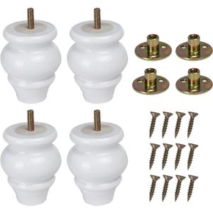 4PCS Wood Sofa Legs Turned White Furniture Legs Wooden Furniture Feet Replacement Solid Wood Furniture Legs Dresser Legs Sofa Cabinet Couch