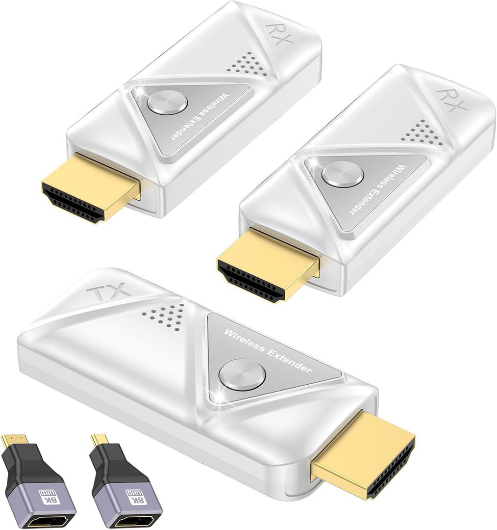 Wireless HDMI Transmitter and 2 Receivers, Dual Display HDMI Wireless Extender Kit Sync to 2 Screens, 5G/328FT/1080P Plug & Play for Simultaneous Audio/Video on TVs/Projectors/Monitors