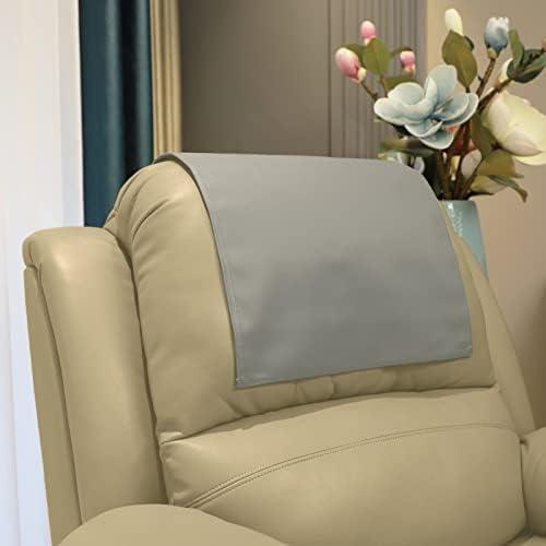 AmazeCov Premium Headrest Cover for Recliner Chair, Flame Retardant Faux Leather Recliner Headrest Protector, Wear Resistant Recliner Headrest Cover for Office Chair Theater Seat, 16W*27L, Light Gray