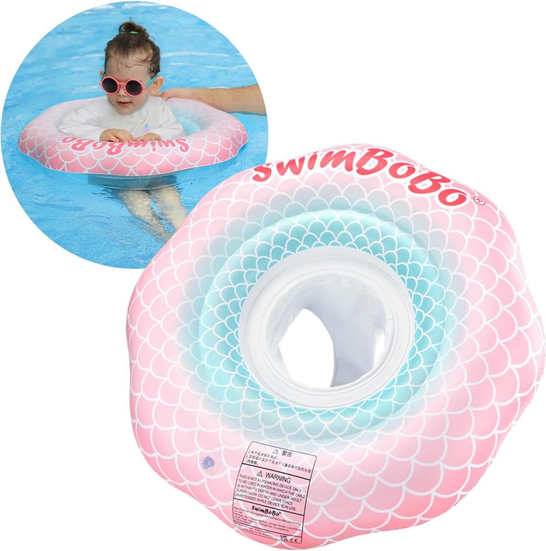 Swimbobo Inflatable Baby Swimming Float with Safe Seat for Age 6-36 Months Toddler (Pink Mermaid)