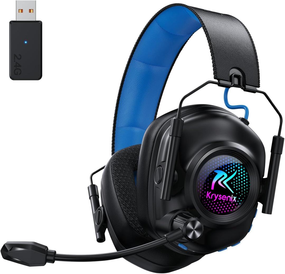 2.4GHz Wireless Gaming Headset with Noise Cancelling Microphone, Bluetooth 5.4, RGB Lighting, 40Hr Battery, Gaming Headphones for PC, PS5, PS4, Switch, Laptop, Mobile, Mac(Black Bule)