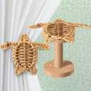 Leinuosen 2 Pack Boho Curtain Holdbacks Rattan Tiebacks Coastal Curtain Holdbacks for Curtains Wall Mounted Nautical Ocean Wooden Drapery Hook Rustic for Summer Home Office Bedroom Window(Sea Turtles)