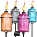 4 Pack Glass Garden Torch, 13.5 oz Colorful Outdoor Torch Garden Dcor, 61-Inch Upgraded Citronella Torches with 3-Prong Grounded Stake, Metal Light Torches for Party Patio Pathway