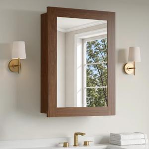 Buruis 16 x 24 Inch Bathroom Wood Medicine Cabinet Mirror, Walnut Finish