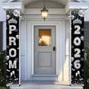 AIBIIN Prom Decorations 2026 Prom Send Off Decorations 2026 Porch Sign Black Silver Sparkle PROM Porch Banner Welcome Sign for High School College Graduation Party Supplies 