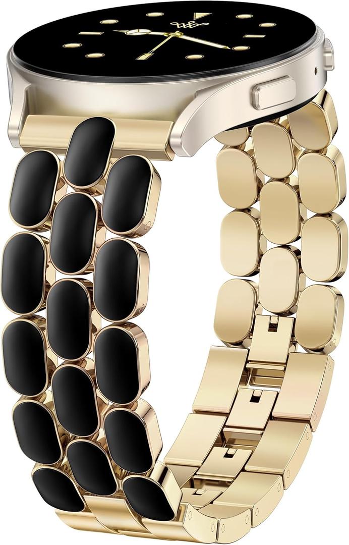 Wearlizer Metal Bracelet Compatible with Samsung Galaxy Watch 7 Band 6 5 4 Active 2 FE 40mm 44mm/Watch 6 4 Classic/5 Pro/3, 20mm Enamel Dressy Stainless Steel Strap for Samsung Watch Bands Women (Gold/Black)