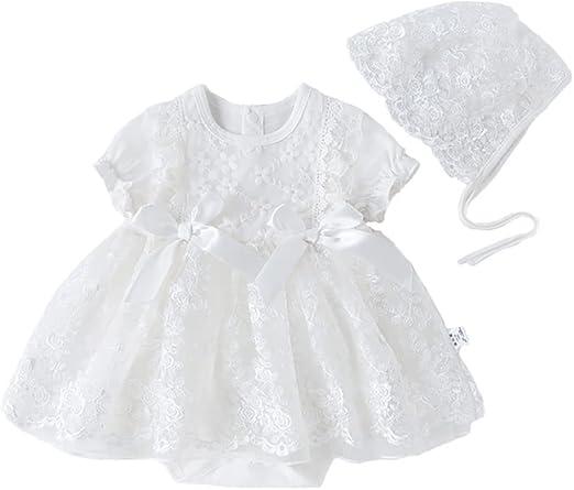 Toddler Baby Girl Long Sleeve Fall Dress Flower Lace Wedding First Birthday Baptism Christening Dresses with Hat Outfit,  Size 59 (0-3M), White Lace