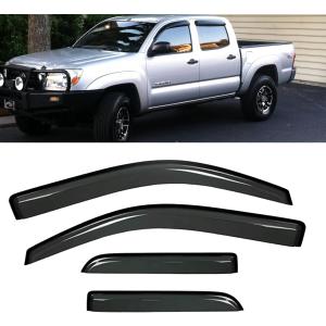 Wensdy 4pcs Side Window Wind Deflectors,Outside Mount Shade Sun rain Guards,Dark Smoke Visors for 2005-2015 Toyota Tacoma Double Cab with 4 Full Size Doors 94056
