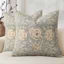 DKwizme Vintage Floral Print Throw Pillow Covers 18x18 Set of 2 Neutral Modern Farmhouse Pillowcases Accent Decorative Cushion Covers Boho Home Decor for Couch Sofa Chair Bed Living Room, Sky Blue