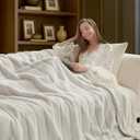 Cozy Bliss Deluxe Sheared Rabbit Faux Fur Throw Blanket, Soft Fuzzy High-Low Sculpted Plush Blanket for Couch, Cozy Home Accent, All Season Use, Beige 60"x80"